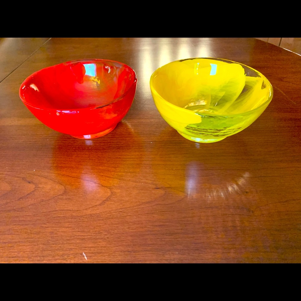 Collectible Red & yellow color two very thick handblown colored glass bowls